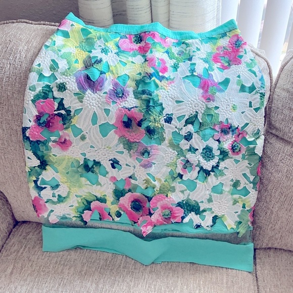 Floral Eva Franco Multicolored Embellished Bubble Midi Skirt - Picture 1 of 6